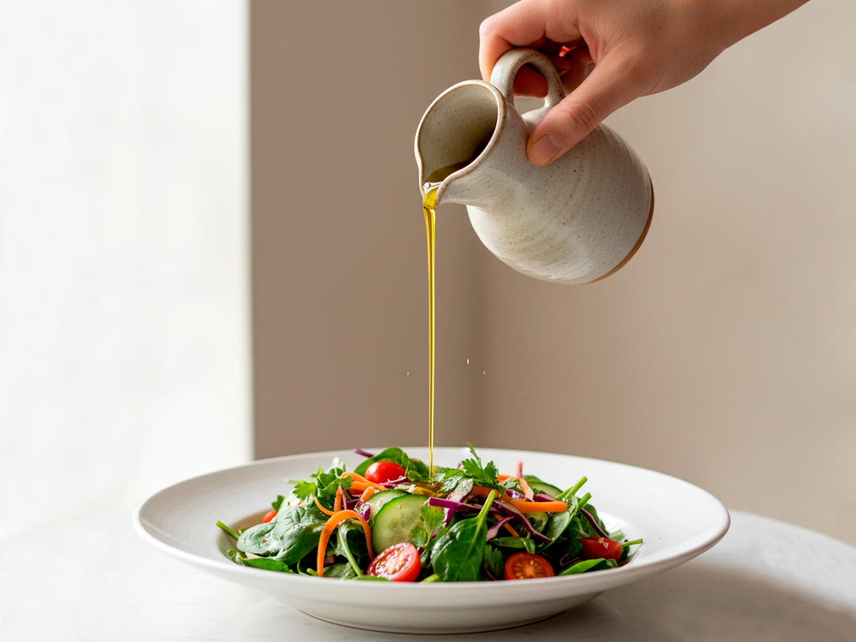 Usar aceite de oliva virgen extra en crudo para cocinar de forma saludable.